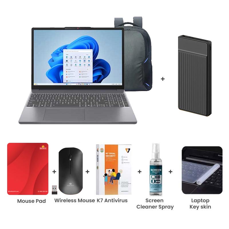 Picture of Lenovo IdeaPad Slim 3 - Intel Core i7-13620H 15.3" (38.86 cm) 83K100C9IN Thin & Light Laptop (16GB/ 512GB SSD/ WUXGA IPS 300nits Anti-glare /  Intel UHD Graphics/ Backlit keyboard/ Camera Privacy Shutter/ Windows 11 Home/ Office Home 2024/ 1Year Warranty/ Luna Grey/ 1.59 kg) 1000mAh Power Bank + Wireless Mouse + Mouse Pad + K7 Antivirus + Screen Cleaner Spray + Laptop Key Skin
