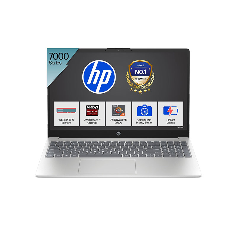 Picture of HP - AMD Ryzen 5-7520U 15.6" (39.6 cm) 15-fc0690AU Thin & Light Laptop (16GB DDR5/ 512GB SSD/ Full HD Display/ AMD Radeon Graphics/ Anti-Glare/ Camera Privacy Shutter/ Backlit Keyboard/  Mic mute key/ Windows 11 Home/ MS Office 2024/ 1Year Warranty/  Natural silver/ 1.59 kg) 