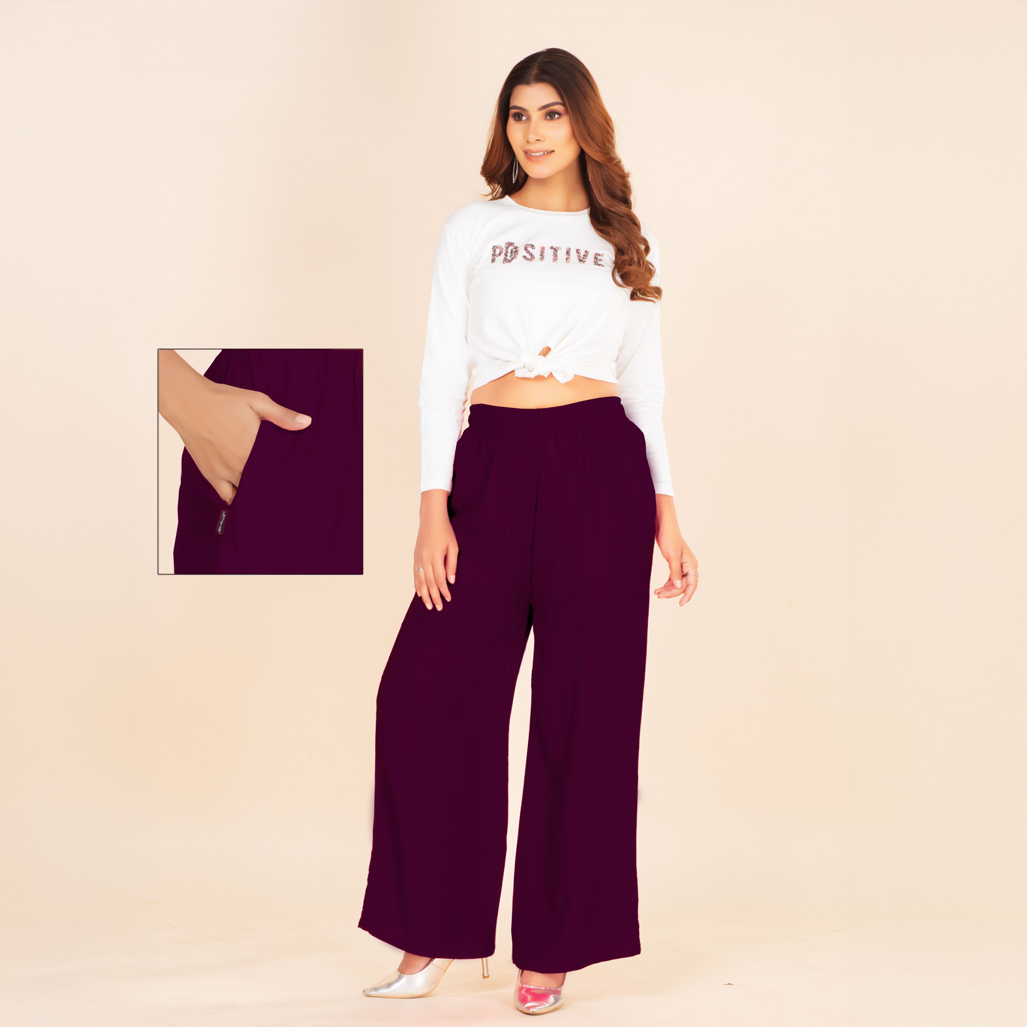 Burgundy Wide-Leg Palazzo with Pocket