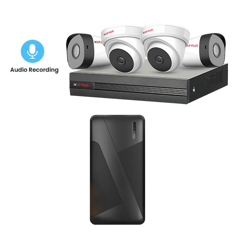 Picture of CP PLUS 4 CCTV Cameras Combo (2 Indoor & 2 Outdoor CCTV Cameras with mic) + DVR + HDD + Accessories + Power Supply + 90m Cable + Zebronics  Zeb EnergiPod PB17 10000mAh PowerBank