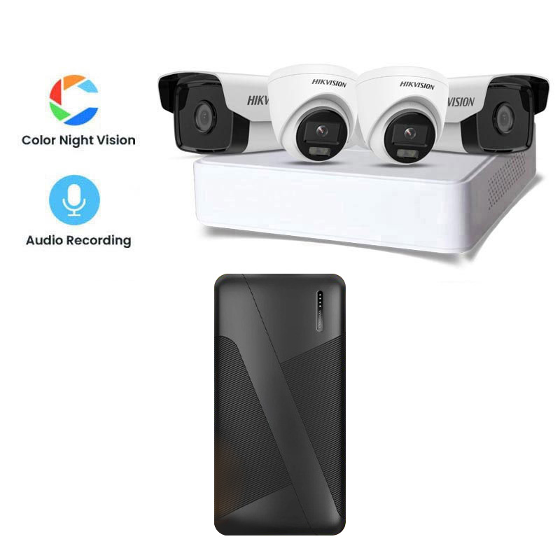 Picture of Hikvision 4 CCTV Cameras Combo (2 Indoor & 2 Outdoor CCTV Cameras) (Colour's View with mic) 👨🏻‍🔧With CCTV Installation + 4CH DVR + HDD + Accessories + Power Supply + 90m Cable +  Zebronics Zeb EnergiPod PB17 10000mAh PowerBank