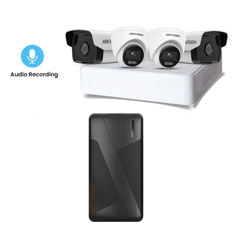 Picture of Hikvision 4 CCTV Cameras Combo (2 Indoor & 2 Outdoor CCTV Cameras with mic) + 4CH DVR + HDD + Accessories + Power Supply + 90m Cable + Zebronics  Zeb EnergiPod PB17 10000mAh PowerBank