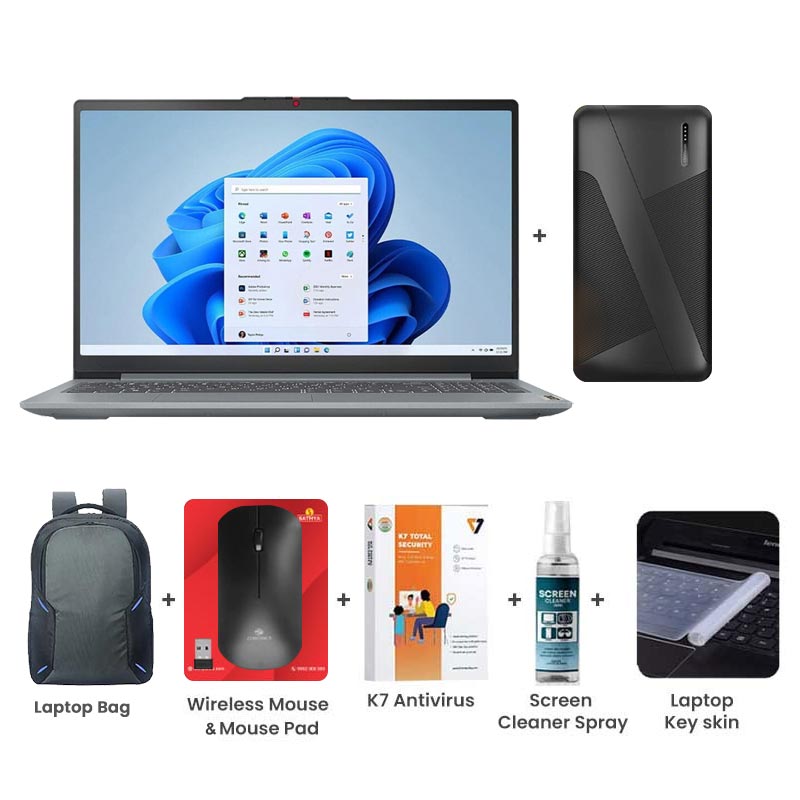Picture of Lenovo IdeaPad Slim 3 - Intel Core i3-1315U 15.6" (39.62 cm) 82X700HMIN Thin & Light Laptop (8GB / 512GB SSD/ Full HD Display/  Camera Privacy Shutter/ Anti-glare/ Integrated Intel UHD Graphics/ Windows 11 Home/ MS Office 2024/ 1Year Warranty/ Arctic Grey/ 1.62 kg) 10000mAh Power Bank + Wireless Mouse + Mouse Pad + K7 Antivirus + Screen Cleaner Spray + Laptop Key Skin