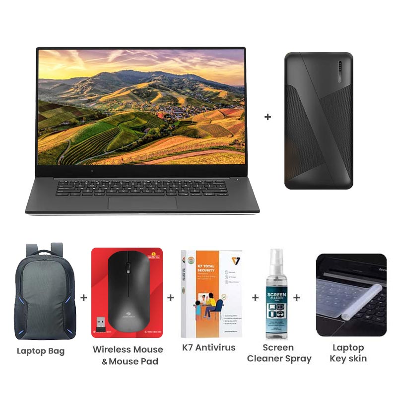 Picture of Asus Vivobook Go15 - AMD Ryzen 5 7520U 15.6" (39.62cm) E1504FA-NJ1505WS  Thin and Light Laptop (16GB / 512GBSSD/ Full HD Display/ AMD Radeon Graphics/ Windows 11 Home/ Office Home 2024 & M365 Basic/ 1Year Warranty/ Mixed Black/ 1.63Kg)  with 10000mAh PowerBank + Laptop Bag + Wireless Mouse & Mouse Pad + K7 Antivirus Single User + Screen Cleaner Spray + Laptop Key Skin