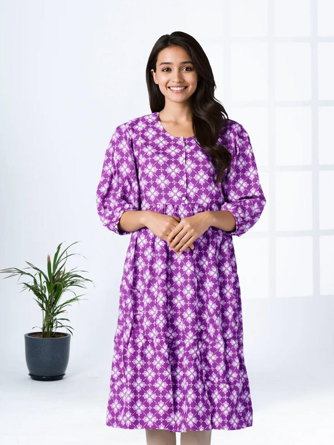 Floral Geometric Printed Maxi Kurta