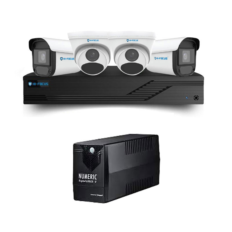 Picture of Hi-Focus 4 CCTV Cameras Combo (2 Indoor & 2 Outdoor CCTV Cameras) 👨🏻‍🔧 With CCTV Installation + 4CH DVR + HDD + Accessories + Power Supply + 90m Cable  + NUMERIC UPS