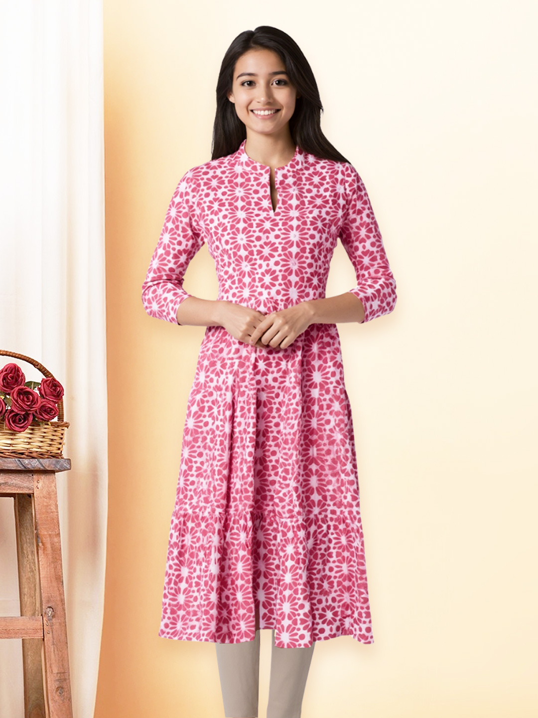 Floral Printed Mandarin Collar kurta 
