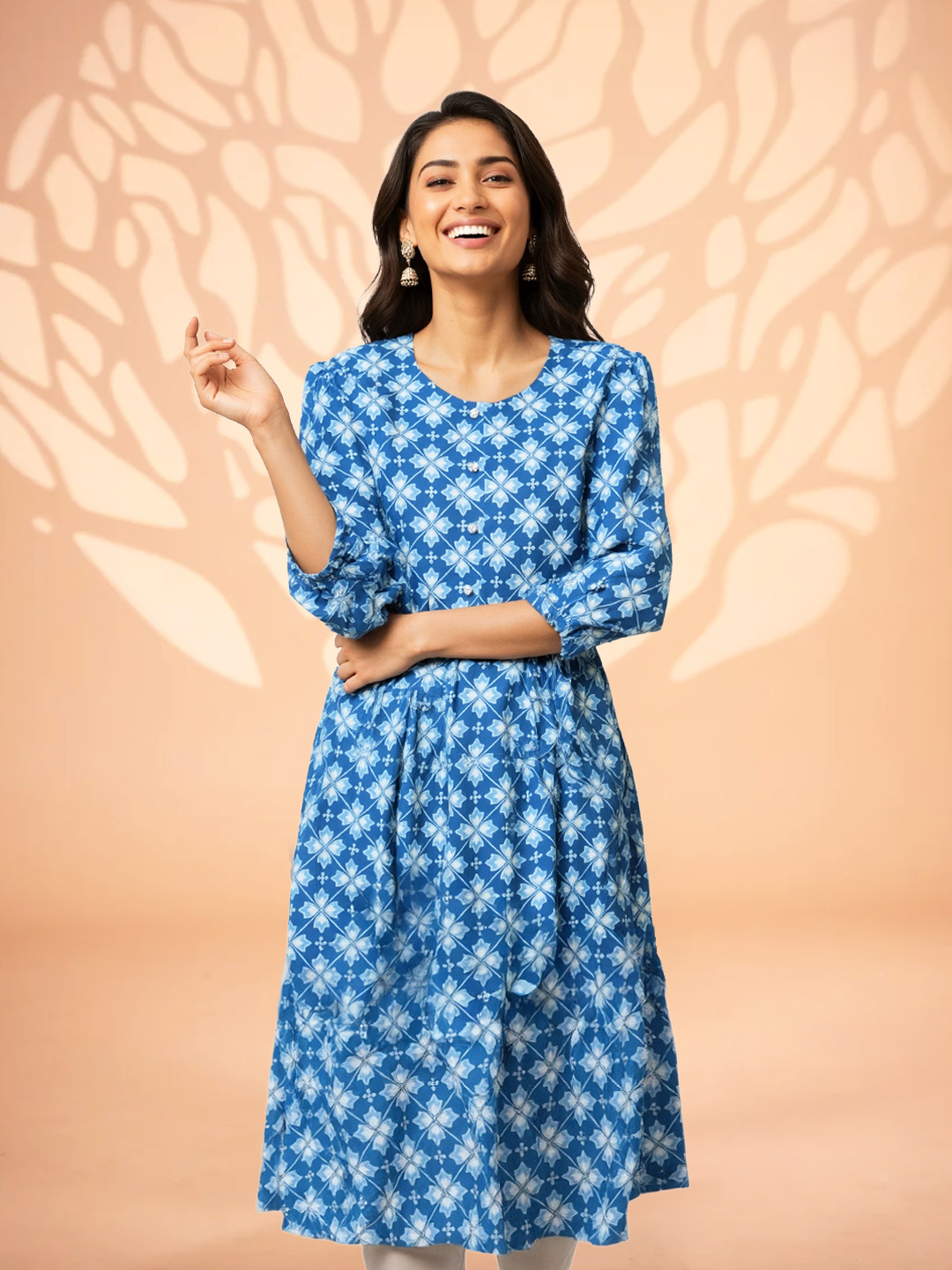Floral Geometric Printed Maxi Kurta