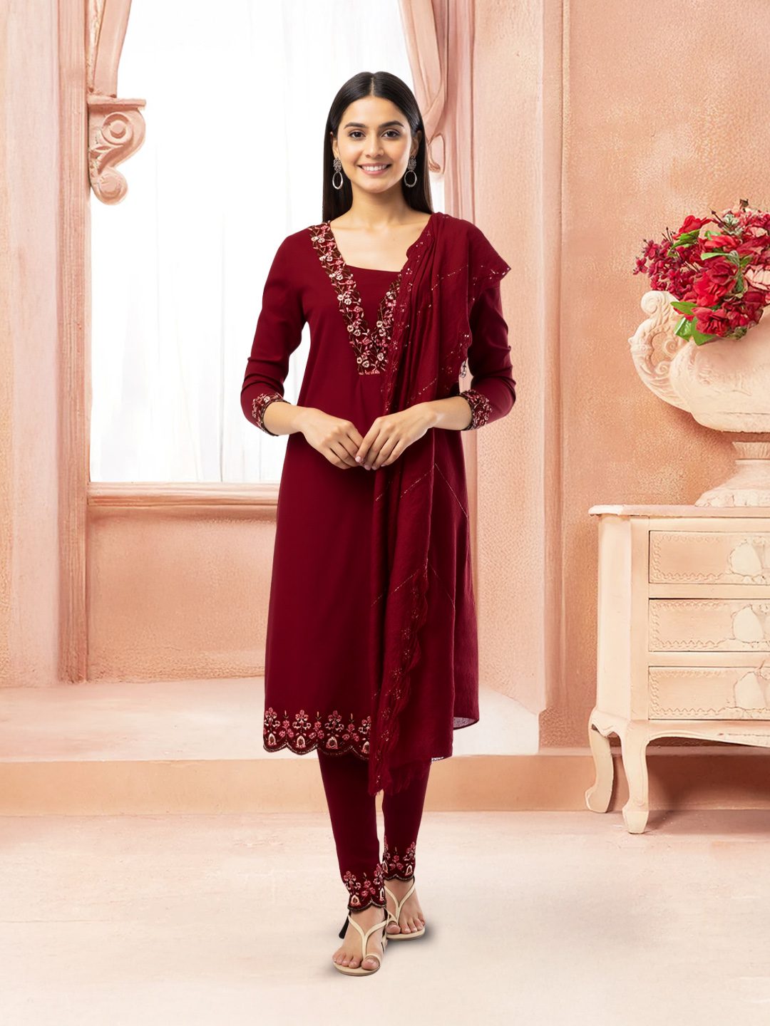 Picture of Elegant Embroidered V-Neck  Salwar Suit Set