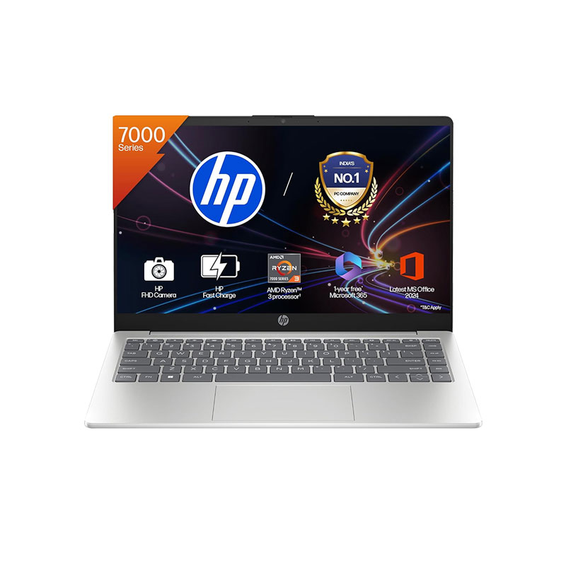Picture of HP - AMD Ryzen 3-7320U 15.6" (39.6 cm) Thin & Light Laptop (8GB DDR5/ 512GB SSD/ Full HD Display/ AMD Radeon Graphics/ Anti-Glare/ Camera Privacy Shutter/ 3-cell, 41 Wh Li-ion polymer/ Micro-edge/ Mic mute key/ Windows 11 Home/ M365 Basic(1yr)* Office 2024/ 1Year Warranty/ Natural silver/ 1.59 kg) 