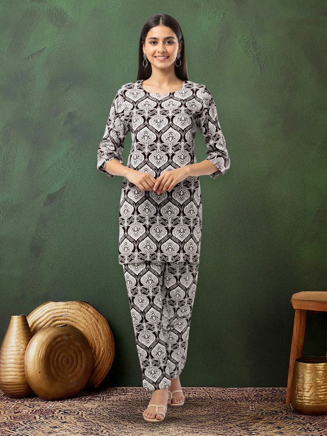 Elegant Printed Ethnic Kurta with Pant Co-Ord Set
