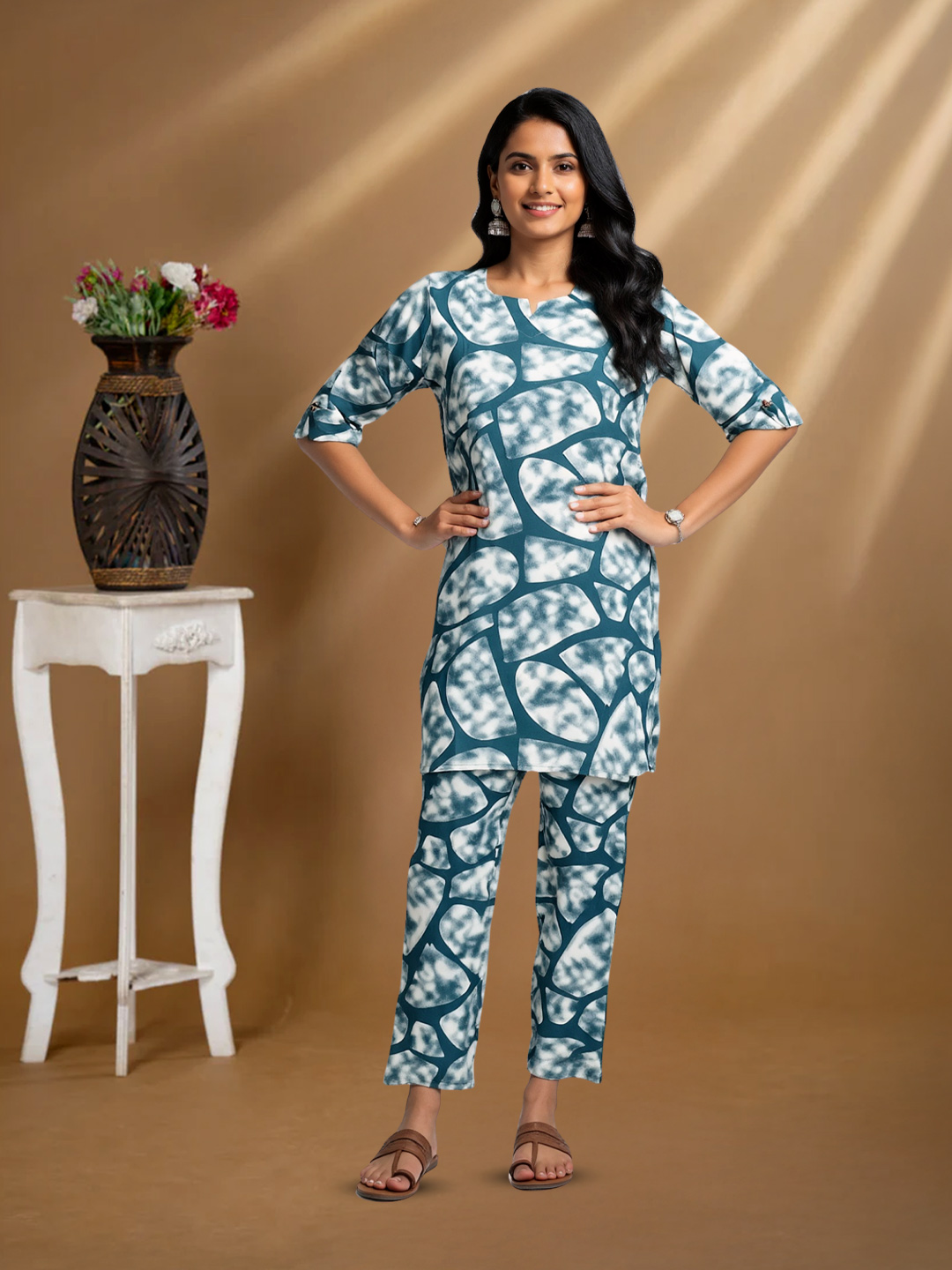 Abstract Printed Top with Palazzo Co-Ord Set