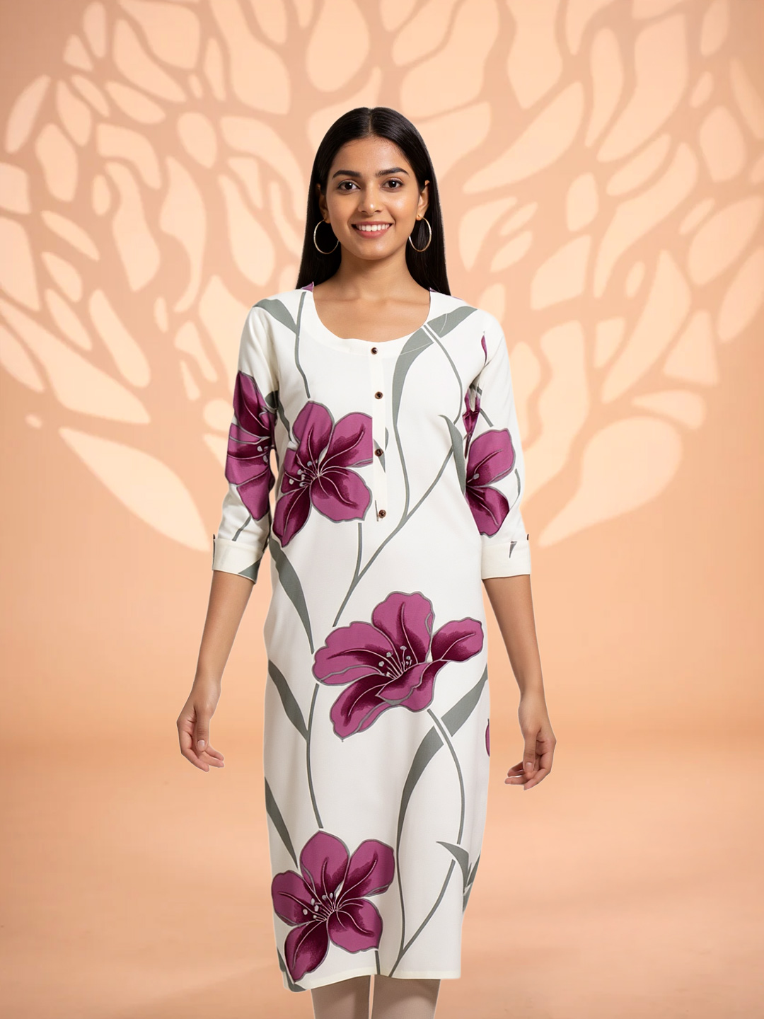 Floral Printed Round Neckline Kurta