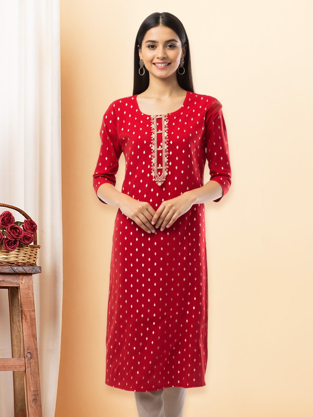 Embroidered Straight-Cut kurta