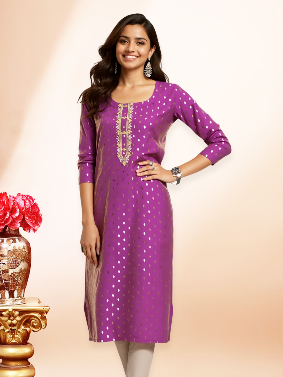 Embroidered Straight-Cut kurta