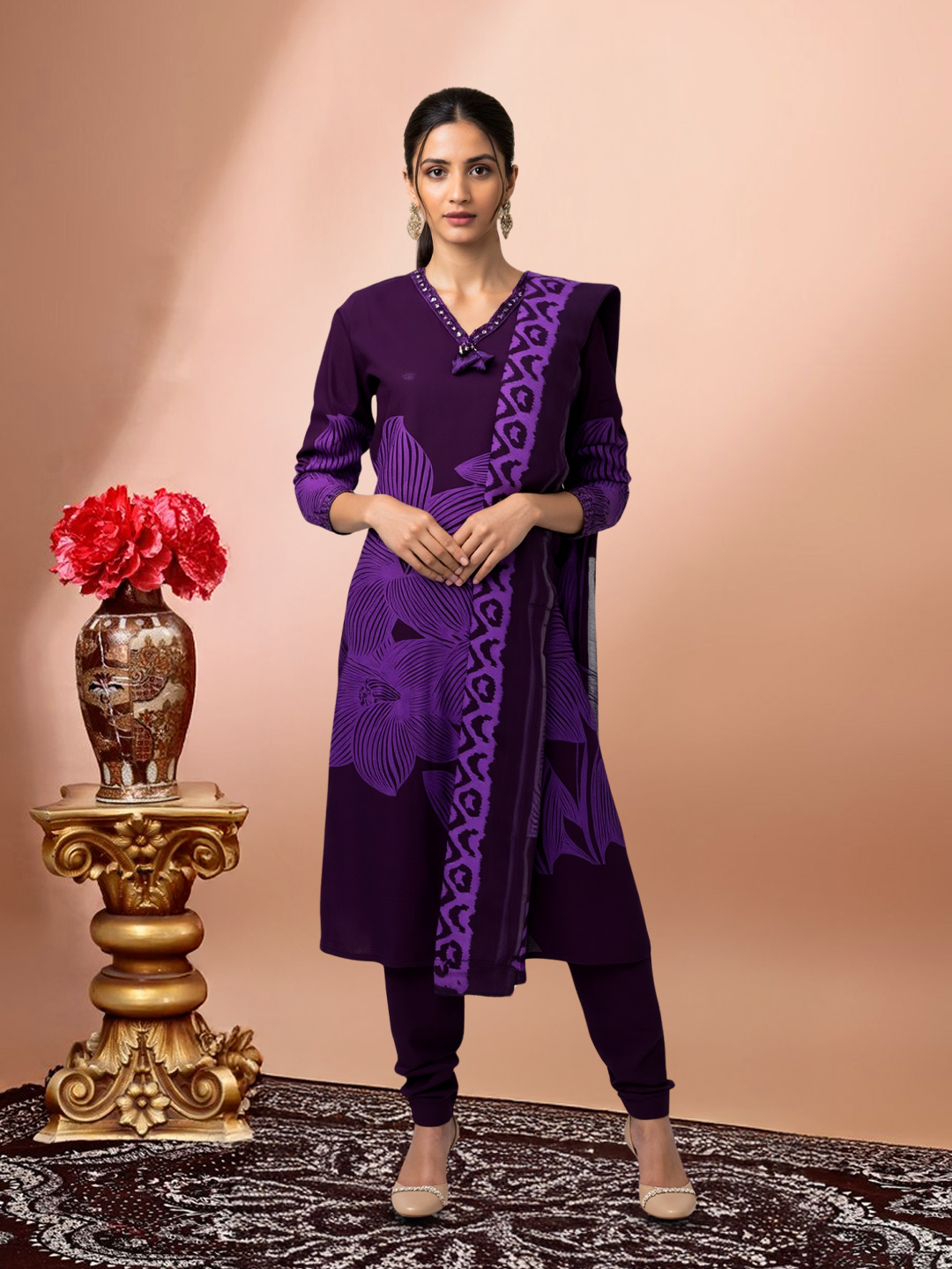 Large Floral Geometric Printed Salwar Suit Set