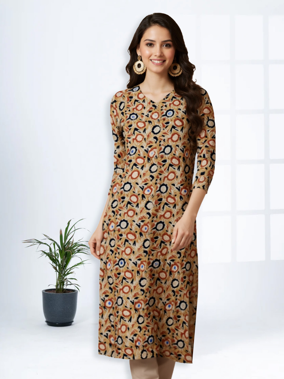Floral Printed  Modern V-Neck Straight kurta