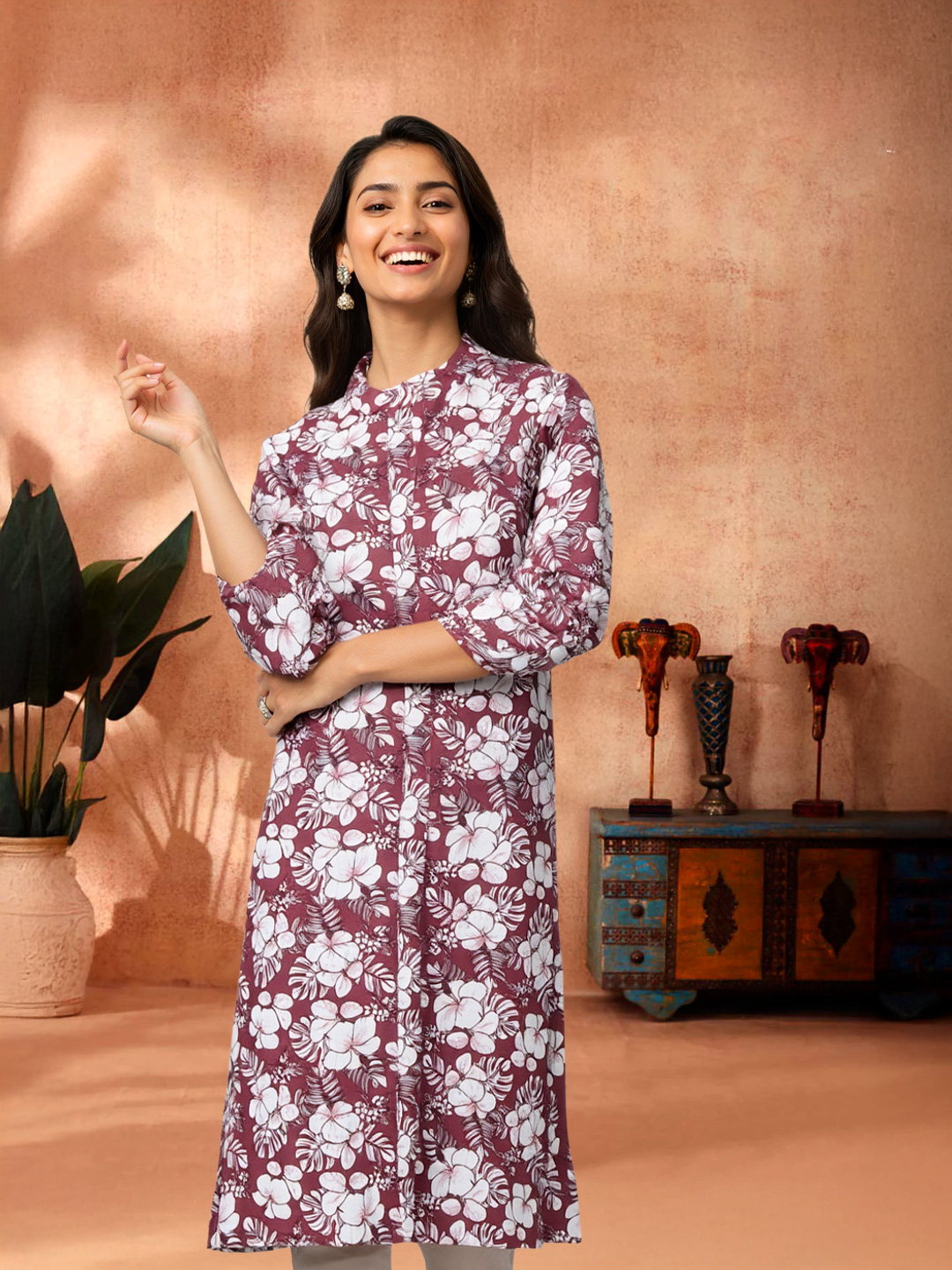 Mandarin Collar Floral Printed Kurta