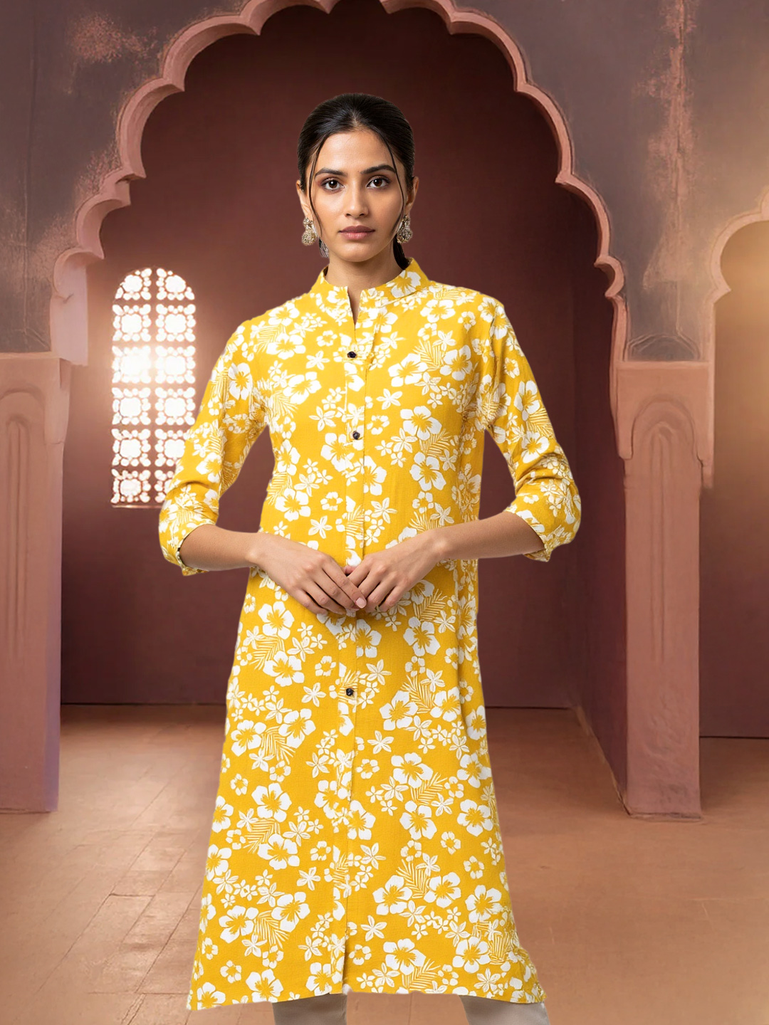Radiant Yellow Floral Printed Kurta