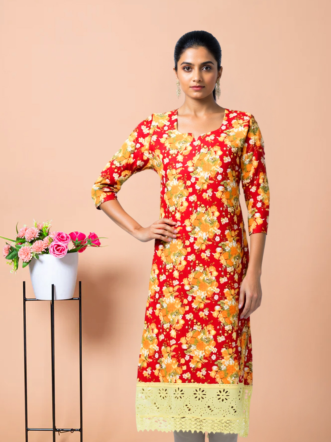 Vibrant Floral Square Neck Kurta