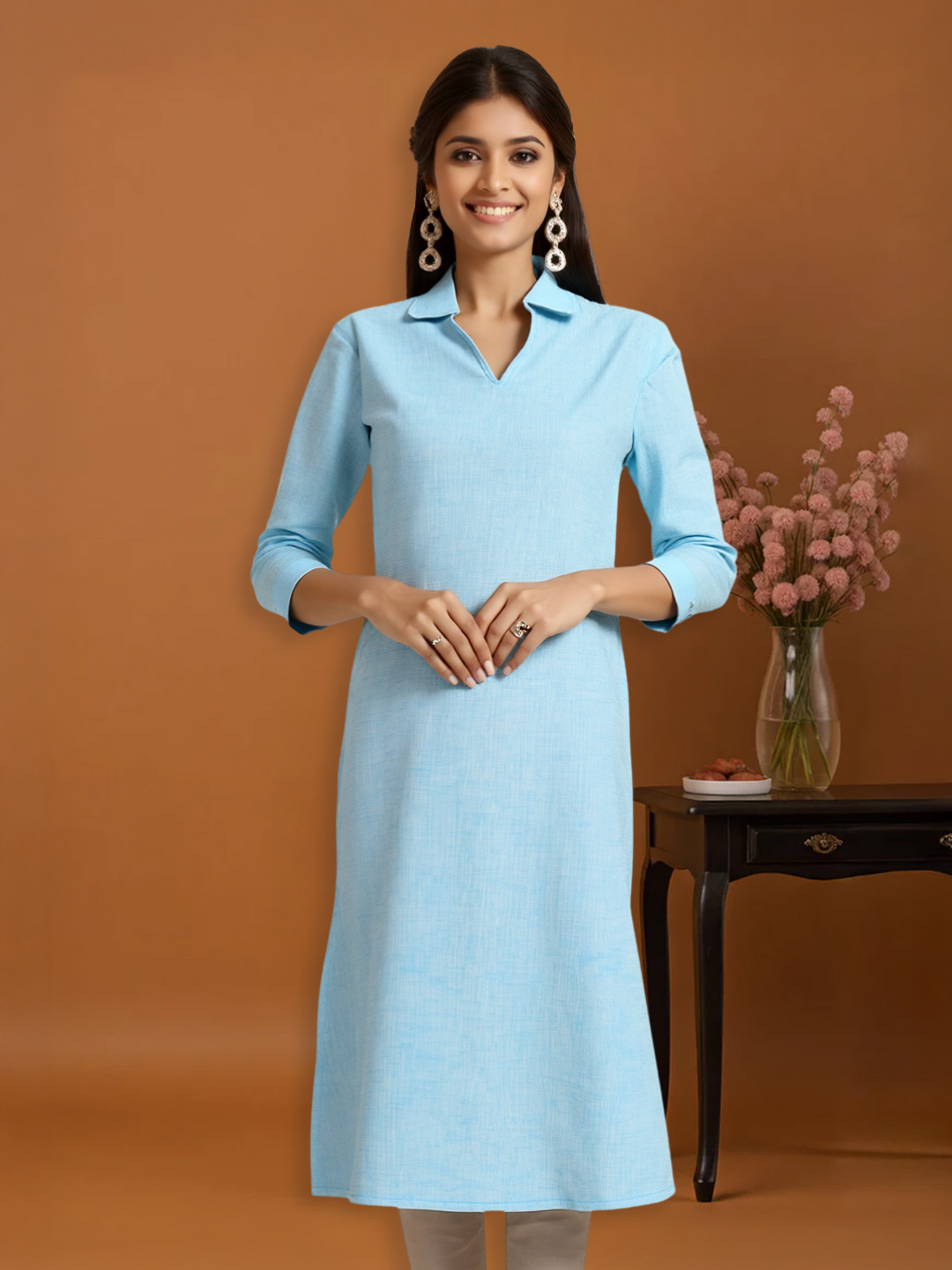 Modern Collar Neckline Straight-Cut kurta