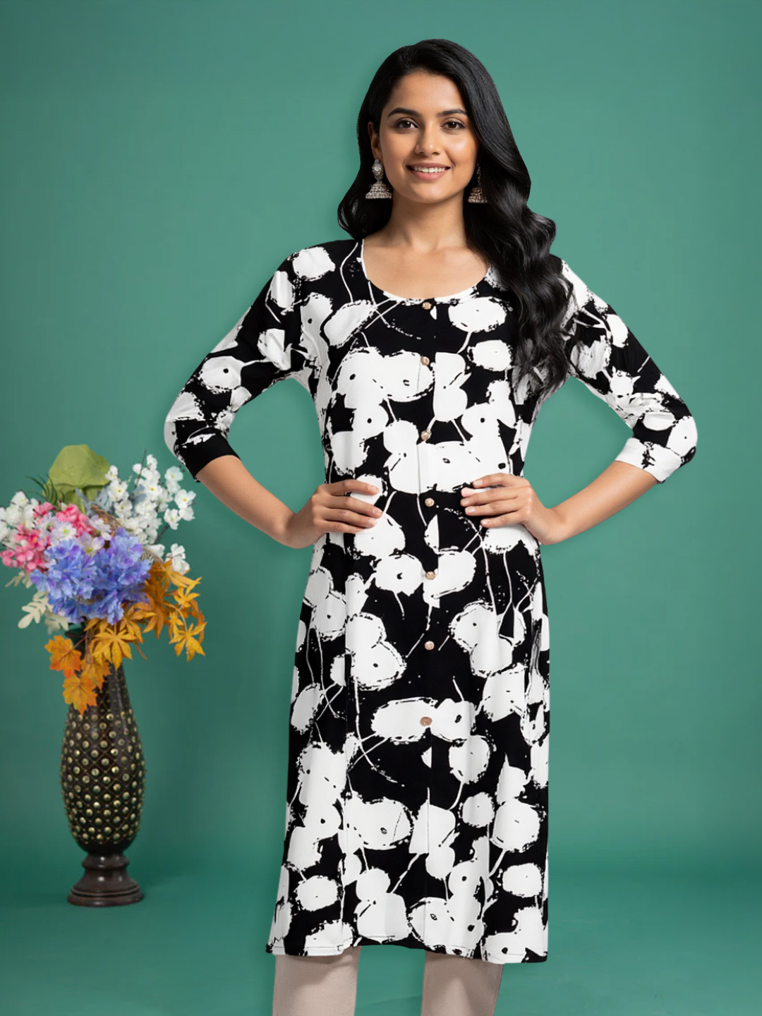 Monochrome Printed Straight-Cut kurta