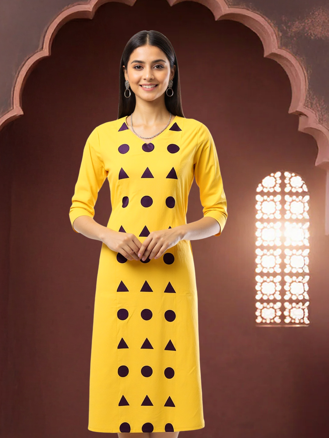 Geometric Printed V-Neck Straight-Cut kurta