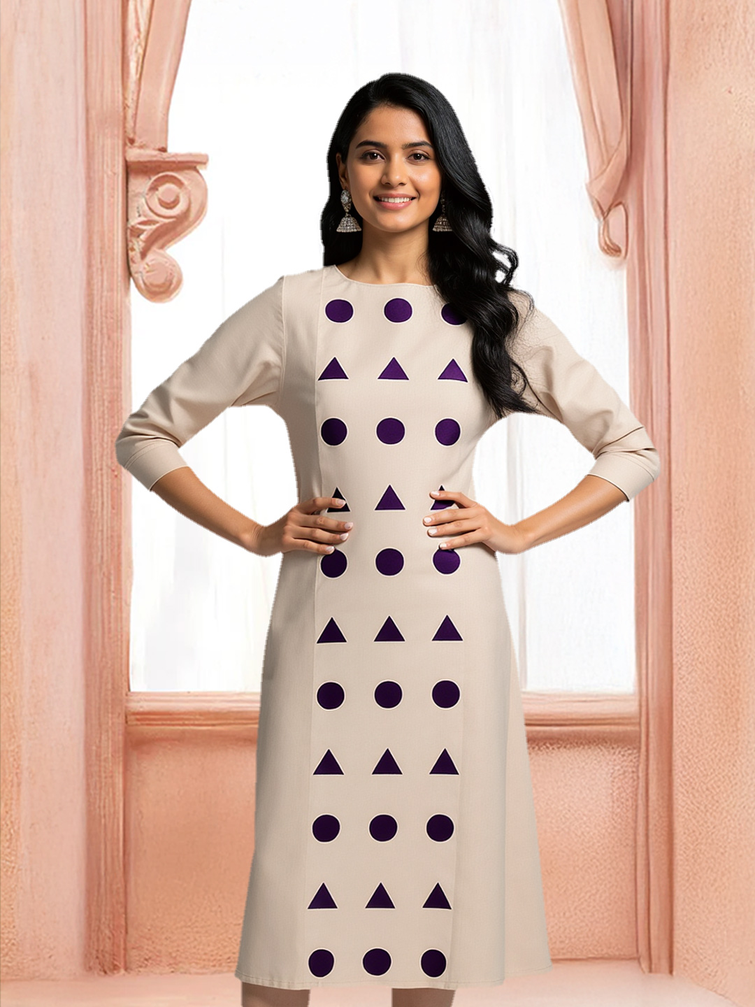 Geometric Printed V-Neck Straight-Cut kurta
