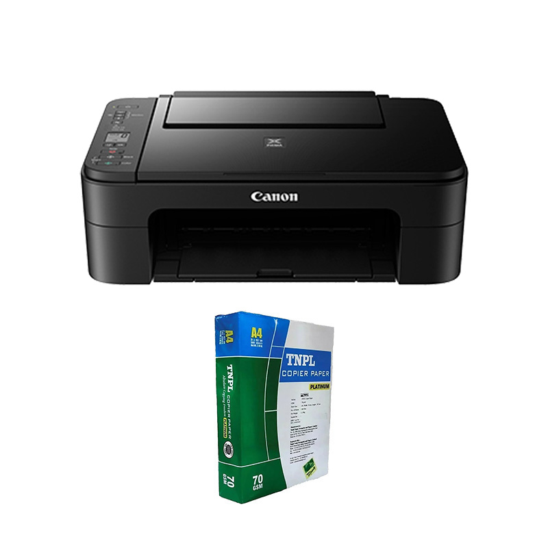 Canon PIXMA E3370 All-In-One WiFi Color Inkjet Printer (Black) + A4 Sheet Bundle