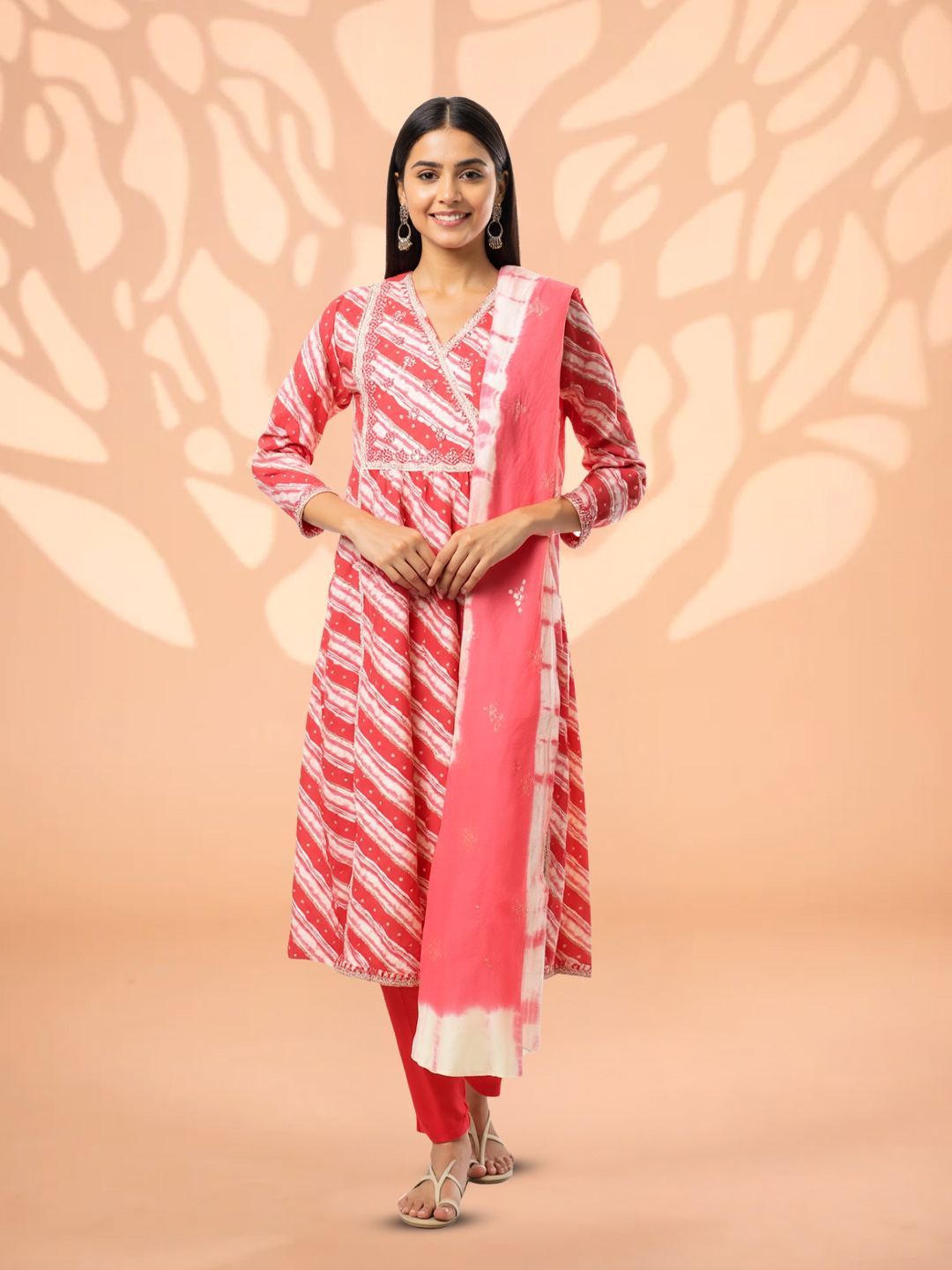Bandhani Print Embroidery V-Neck Salwar Suit Set
