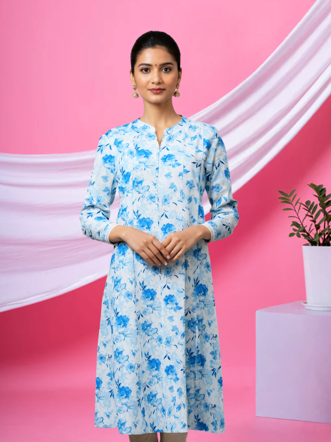 Floral Mandarin Collar Neck Anarkali Kurta