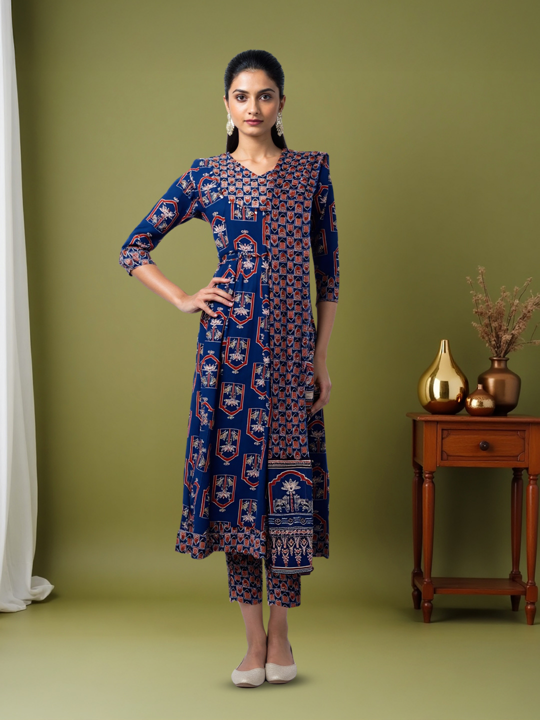 Ethnic Printed V-Neck Salwar Suit Set