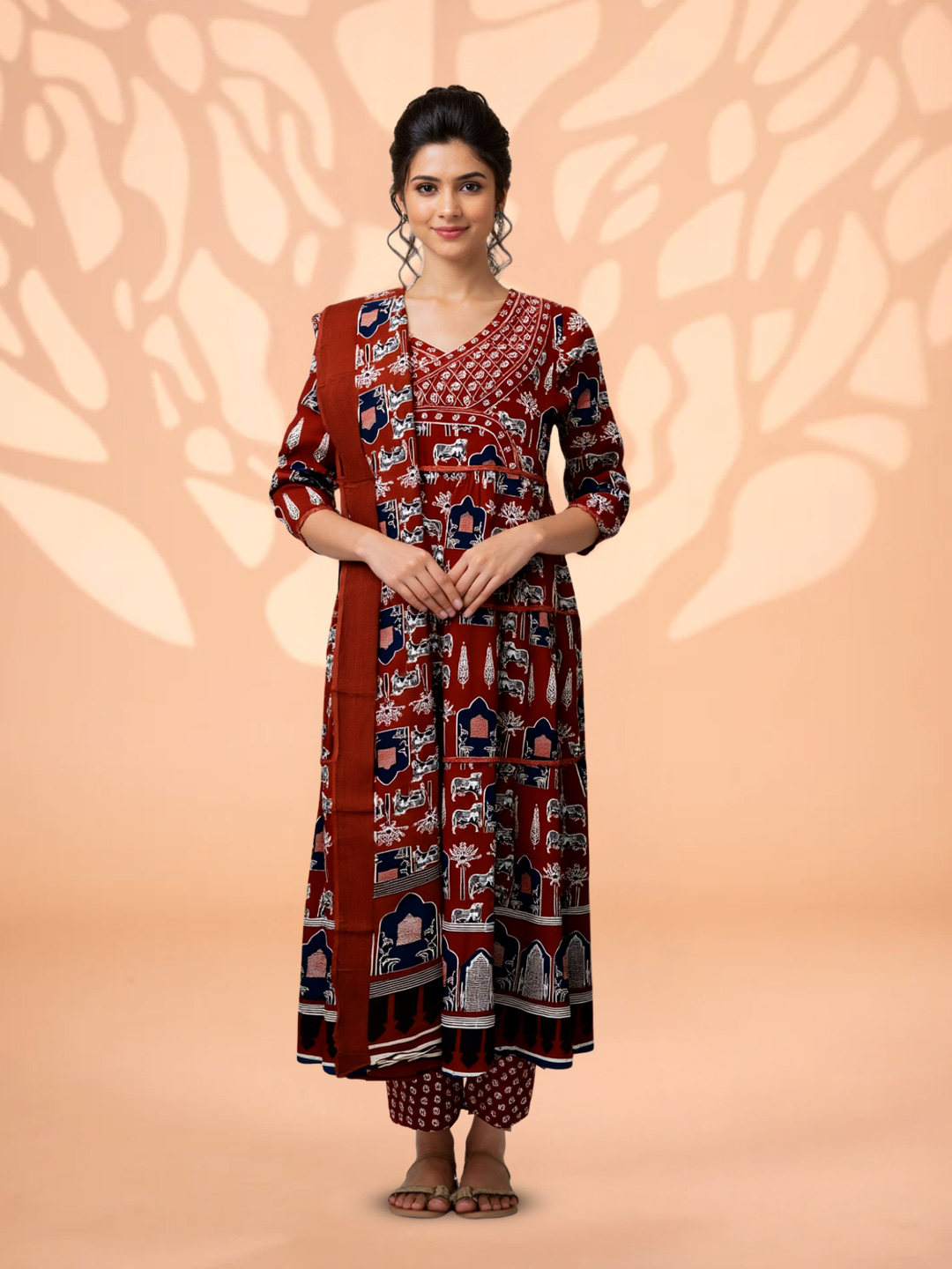 Ethnic V-Neck Printed Salwar Suit Set