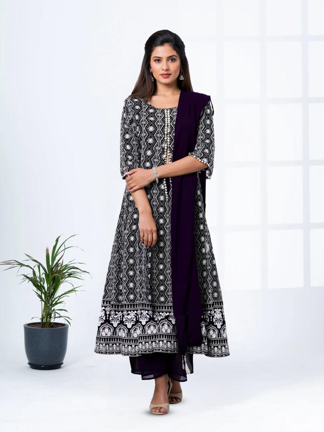 Coat Model Long Kurta with Sharara & Dupatta Set