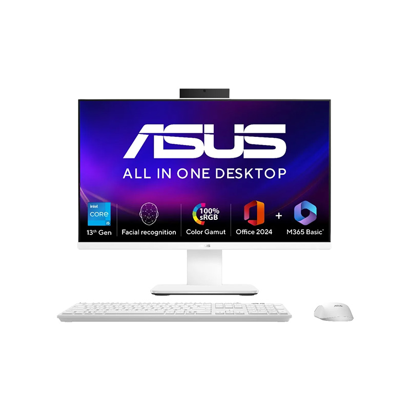 Asus AIO - Intel Core i5-13420H 27" (68.58 cm) V470VA-KWPE005WS  All In One PC (16GB/ 1TB SSD/ Intel UHD Graphics/ Windows 11 Home/Office Home 2024 + M365 Basic (1 Year Validity)*)/ 1 Year Warranty/ White/ 9kg)
