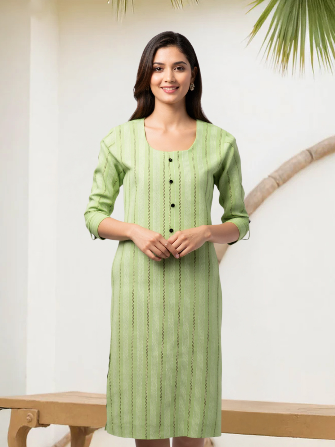 Printed  Round Neck Straight-Cut kurta