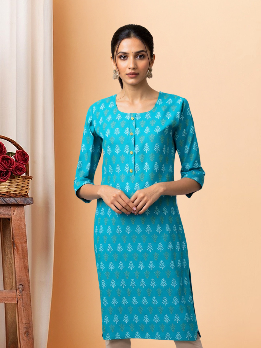 Leaf Printed Straight-Cut kurta