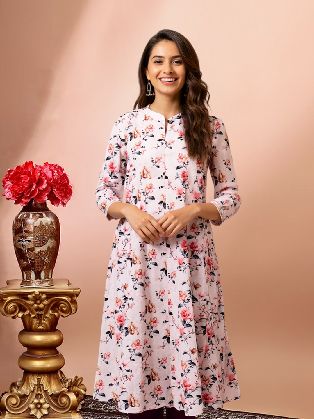 Beautiful Floral Print A-Line Kurta