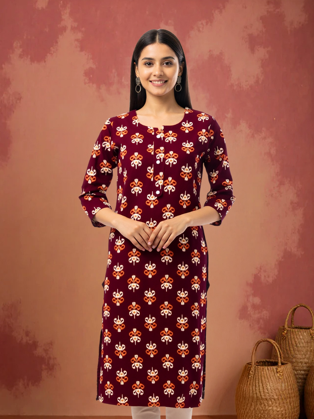 Ethnic Floral Inspired Straight-Cut kurta
