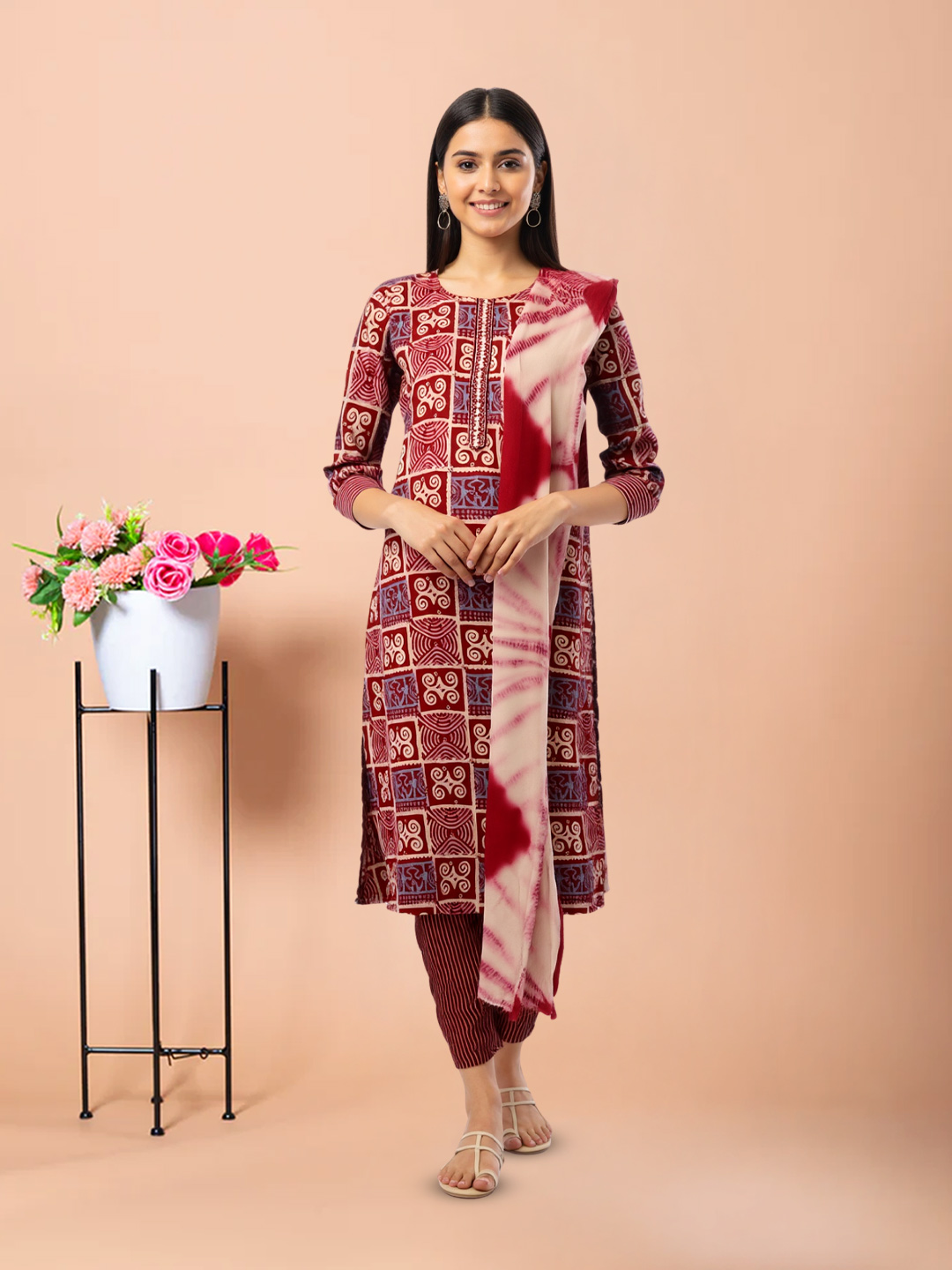 Intricate Block Print kurta with Pant Dupatta Set