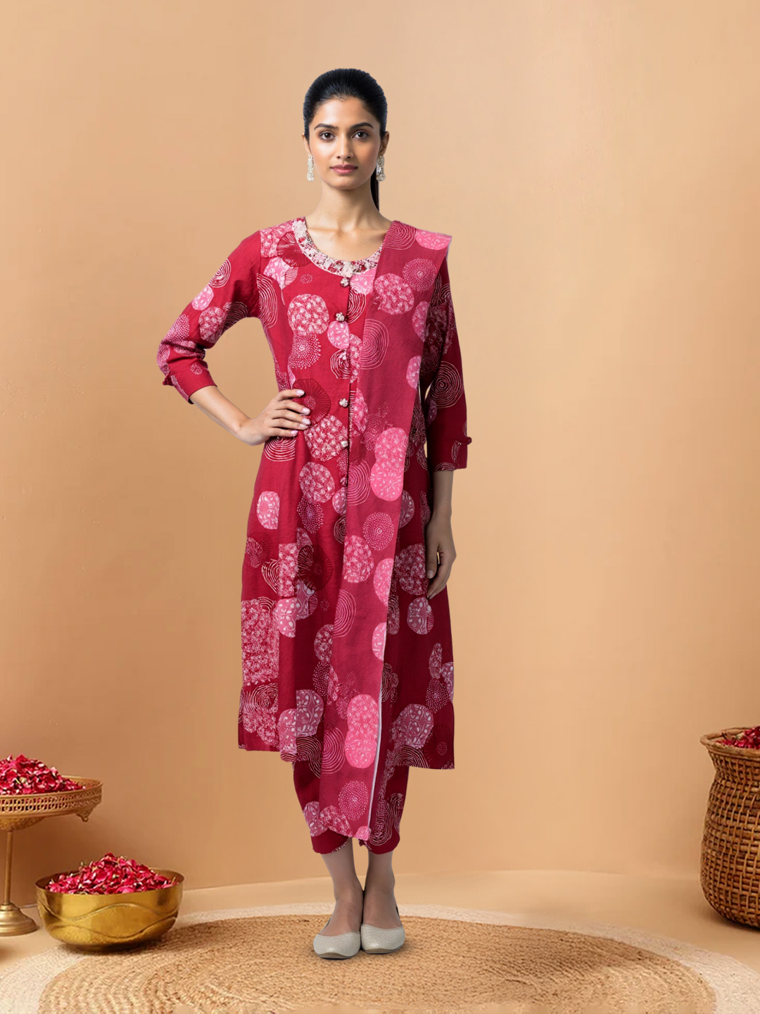 Embroidery Round Neck Printed Salwar Suit Set