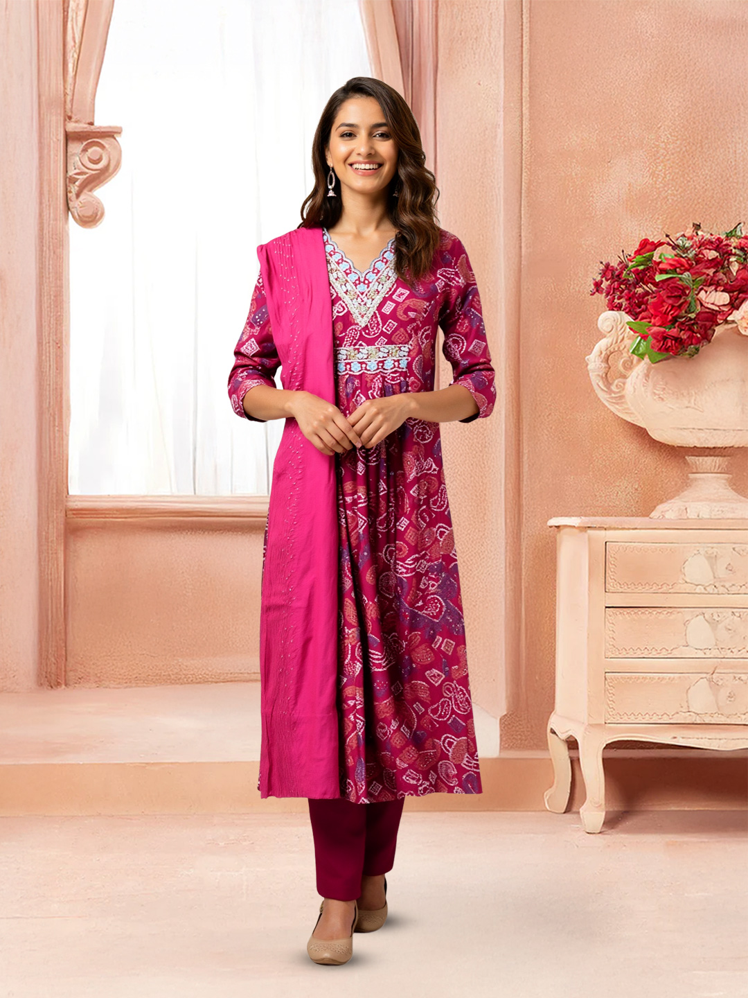 Embellished V-Neckline Embroidered Salwar Suit Set