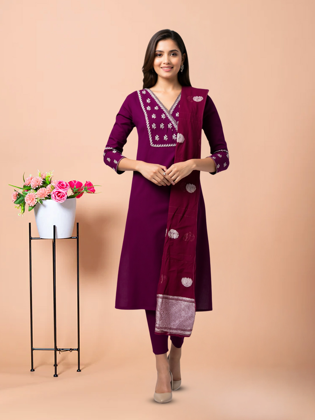 Embroidered Straight Cut V-Neck Salwar Suit Set
