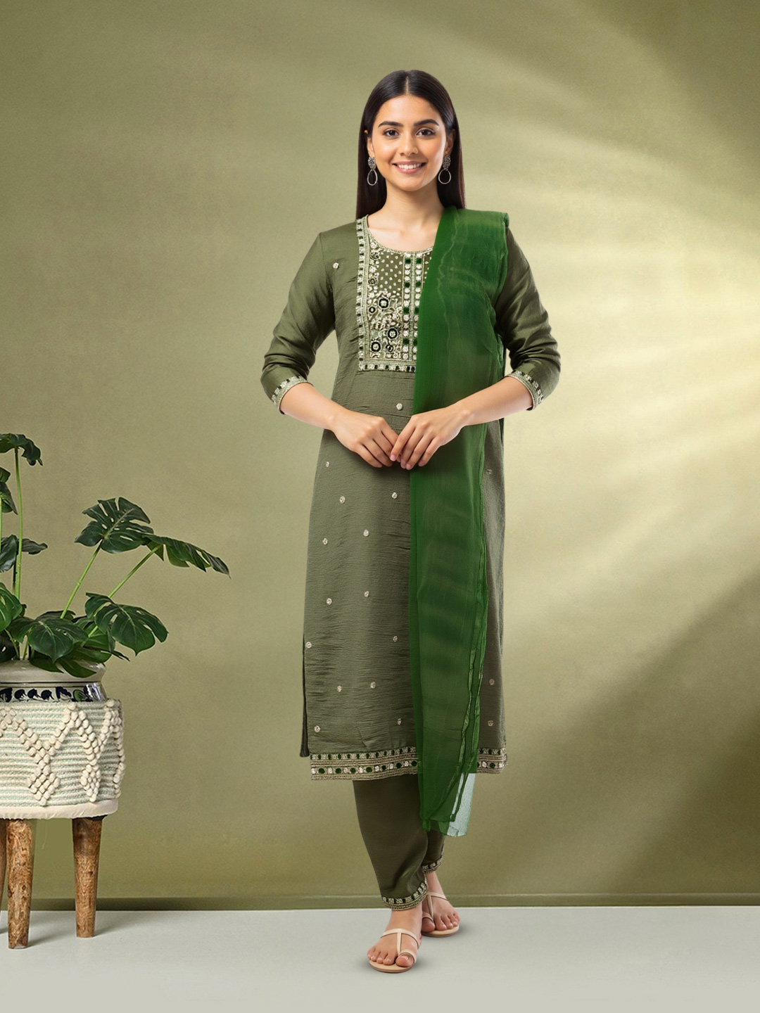 Elegant Embroidered Kurta with Pant & Graceful Dupatta Set