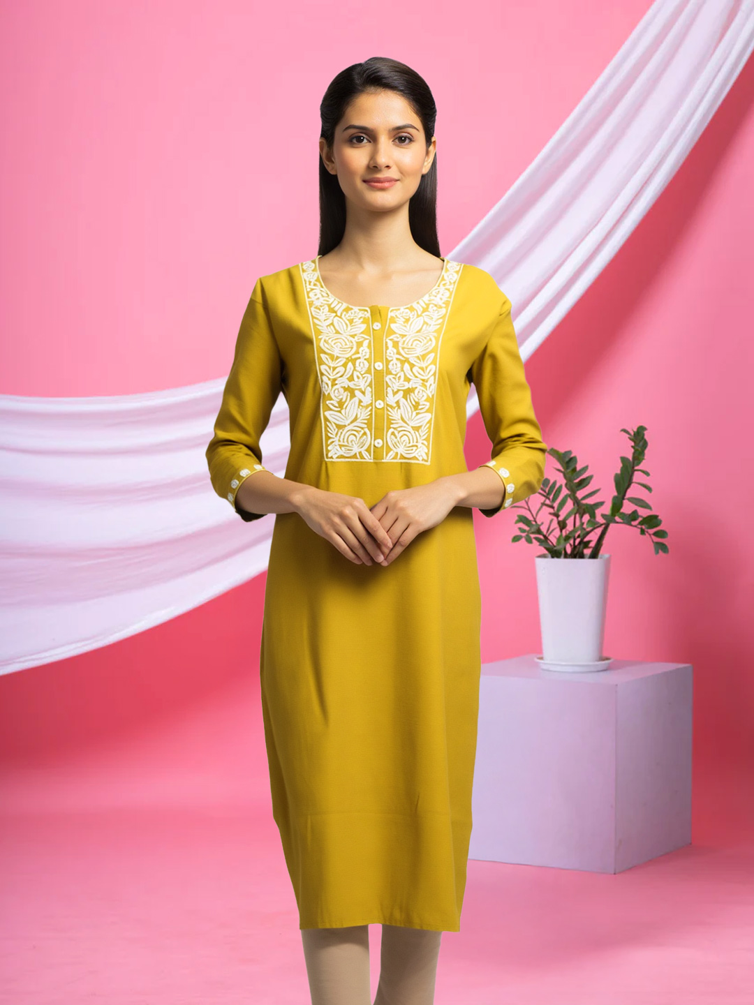 Embroidered Flattering Straight Fit Kurti