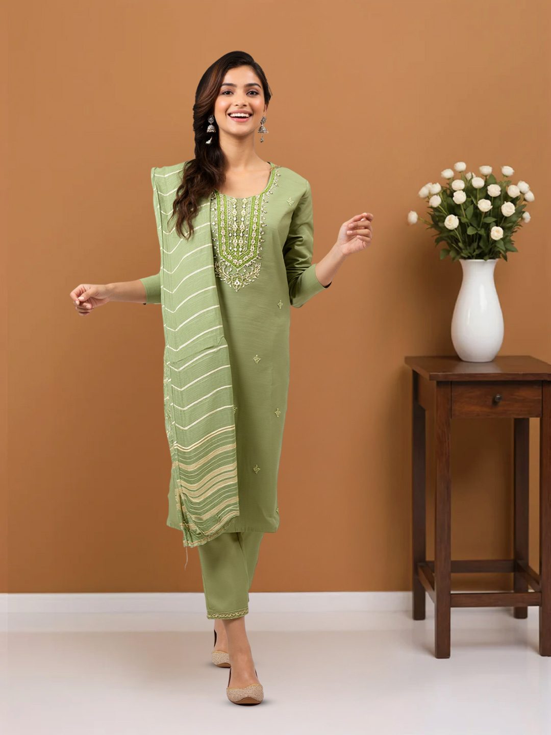 Intricate Round Neck Embroidery Salwar Suit Set