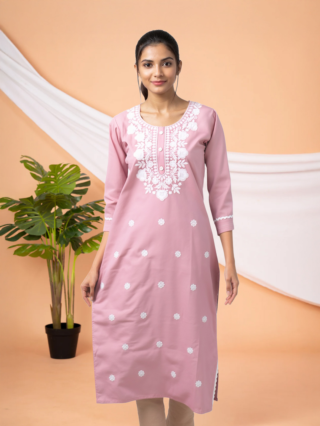 Elegant  Embroidered  Straight Cut Kurti