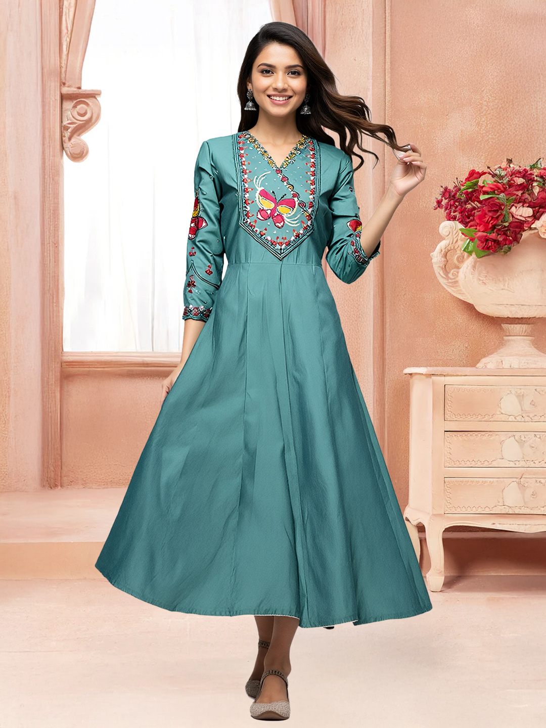 Embellished Butterfly Embroidered Anarkali Kurta