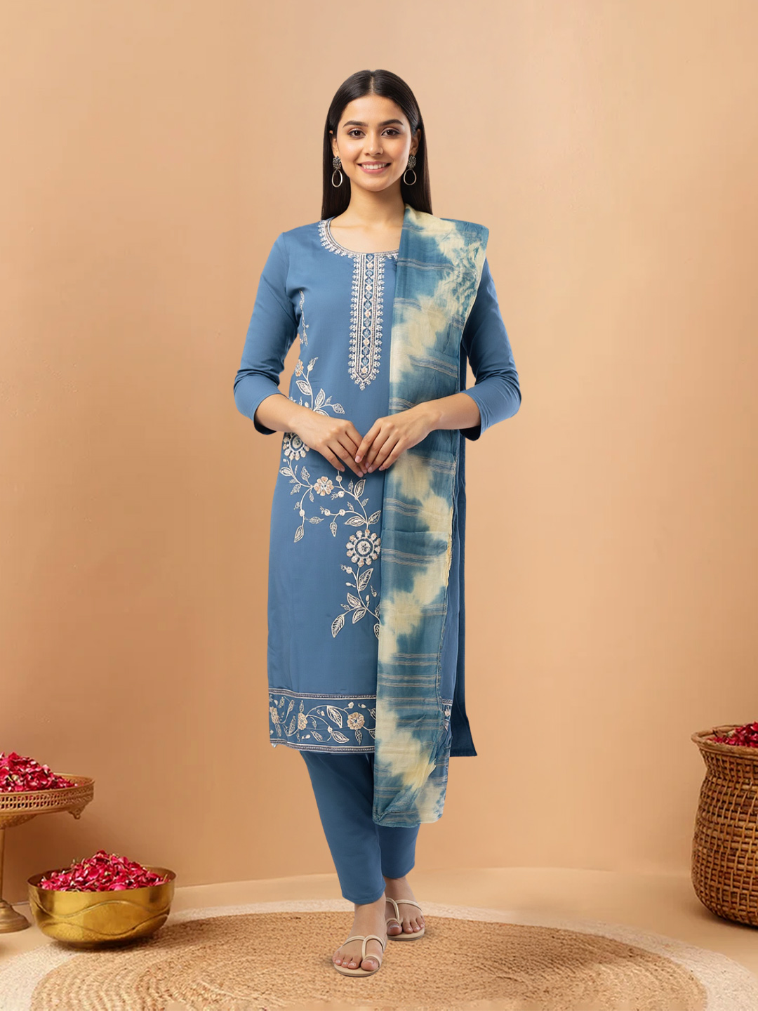 Floral Embroidery Ethnic  Salwar Suit Set