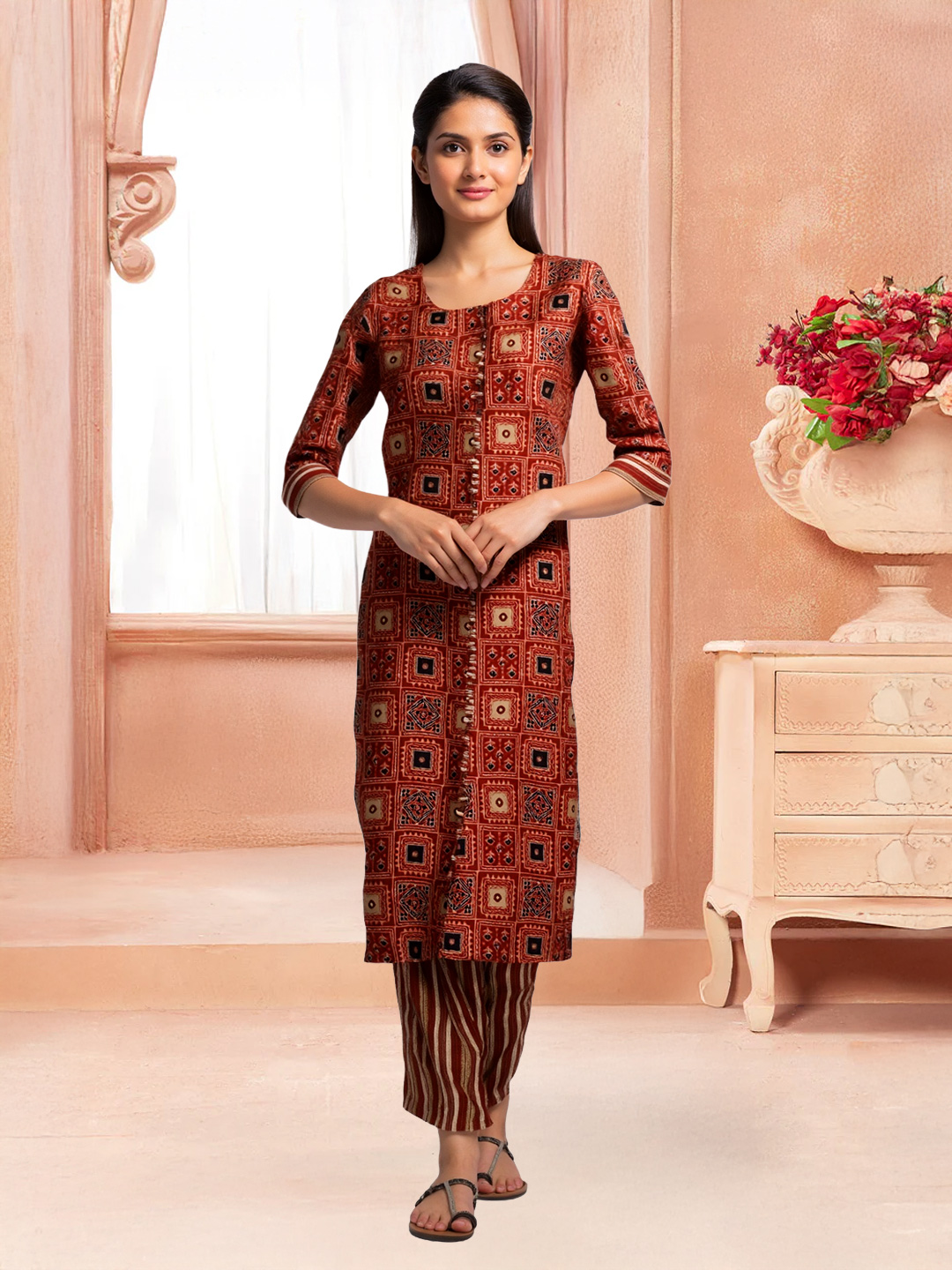 Traditional Printed Kurta with Pant Set
